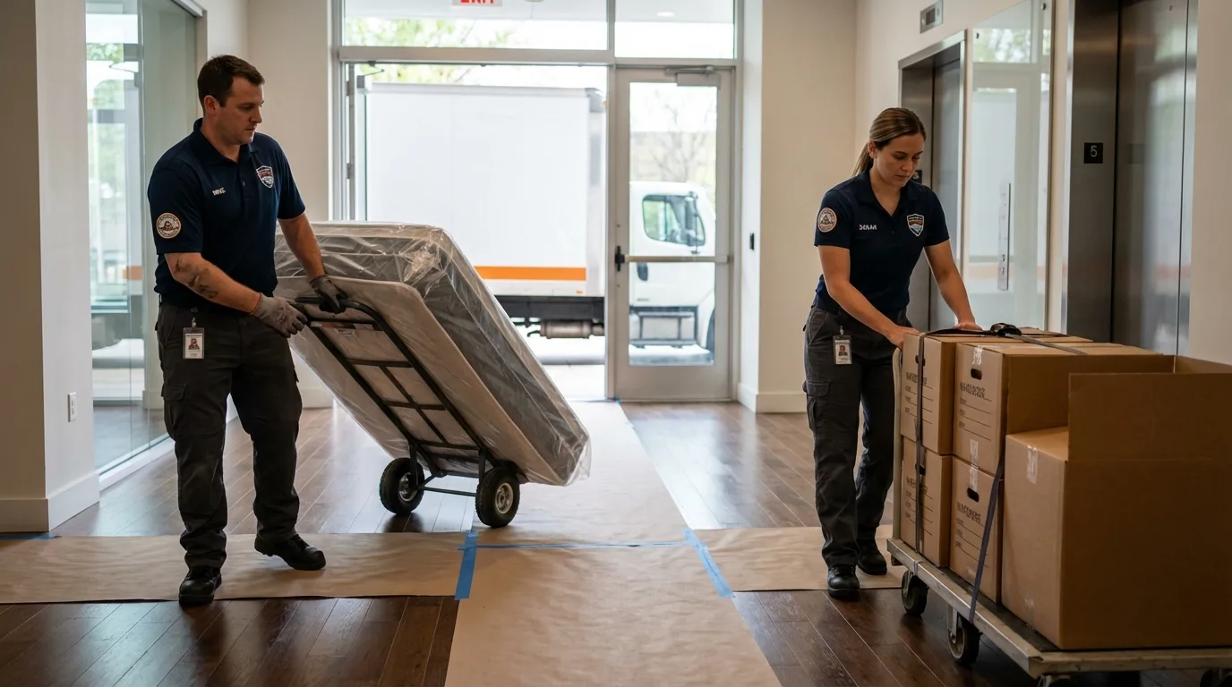 Professional apartment movers loading elevator in Middletown, VA